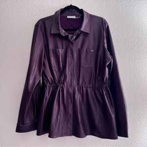 Calvin Klein Plum Faux Leather Shirt Jacket – Size M